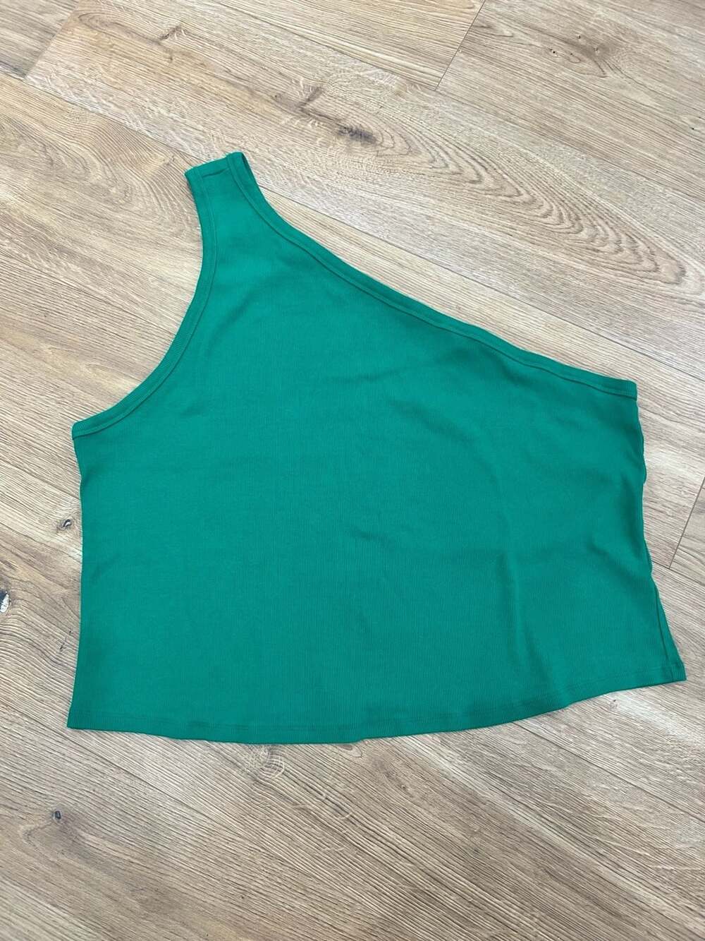 Pilcro Women's Green Ribbed One-Shoulder Tank Top